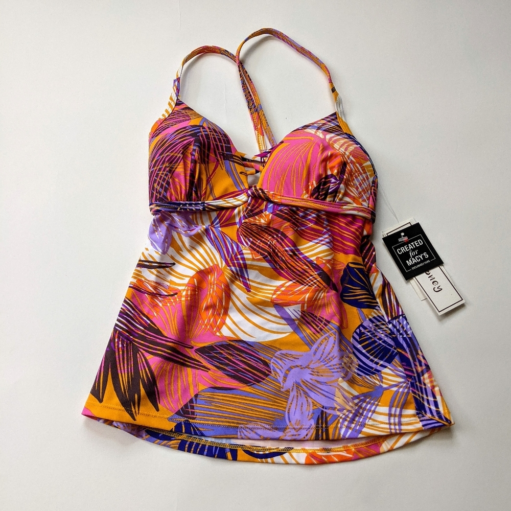 Hula Honey Palm Play Printed Strappy Tankini Top